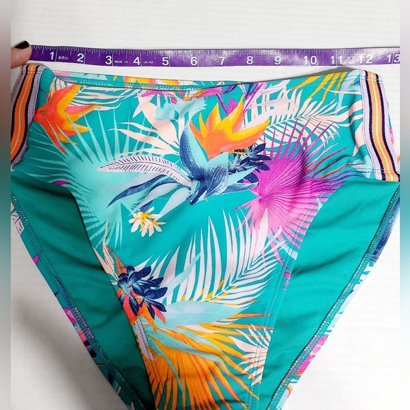 🦃Xhilaration High Leg High Waist Multicolor Tropical Bikini Bottoms Size M NWOT - Picture 5 of 9